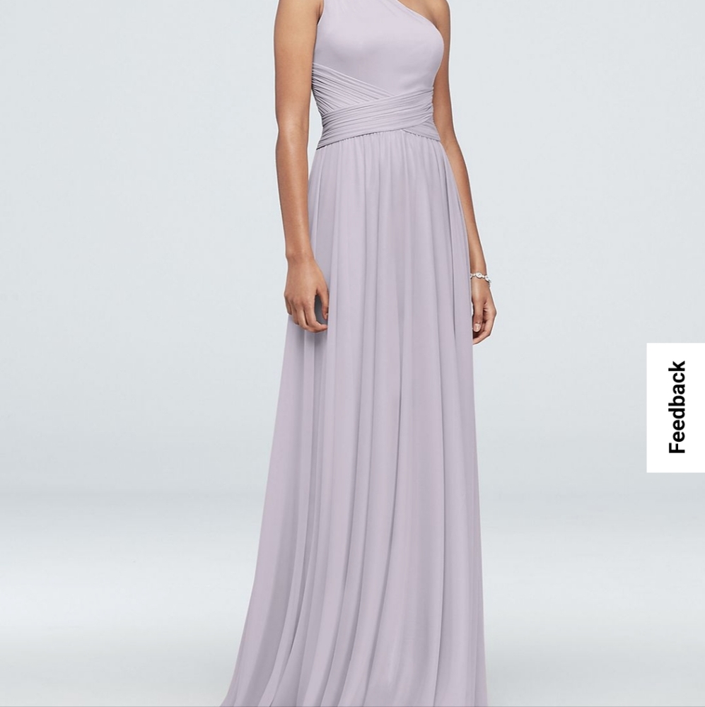 Lavender Haze one shouldered long bridesmaid dress-from davids bridal-worn once